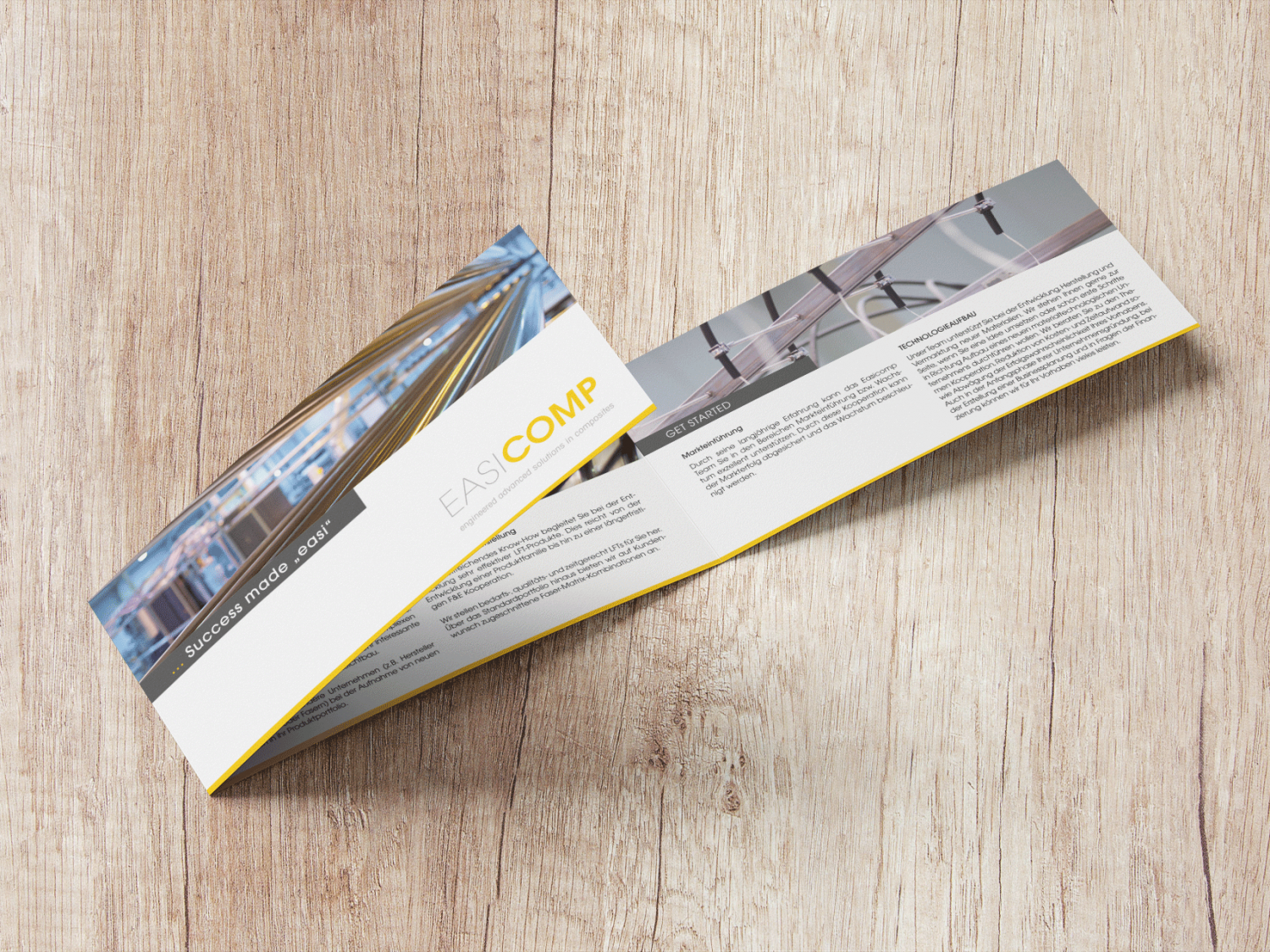 Imageflyer im Wickelfalz. Der Flyer ist nicht ganz aufgeklappt.