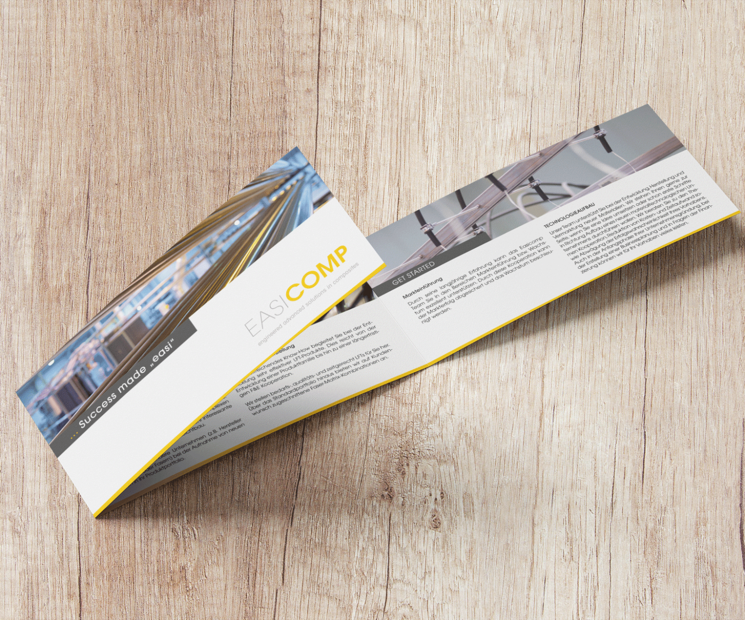 Imageflyer im Wickelfalz. Der Flyer ist nicht ganz aufgeklappt.