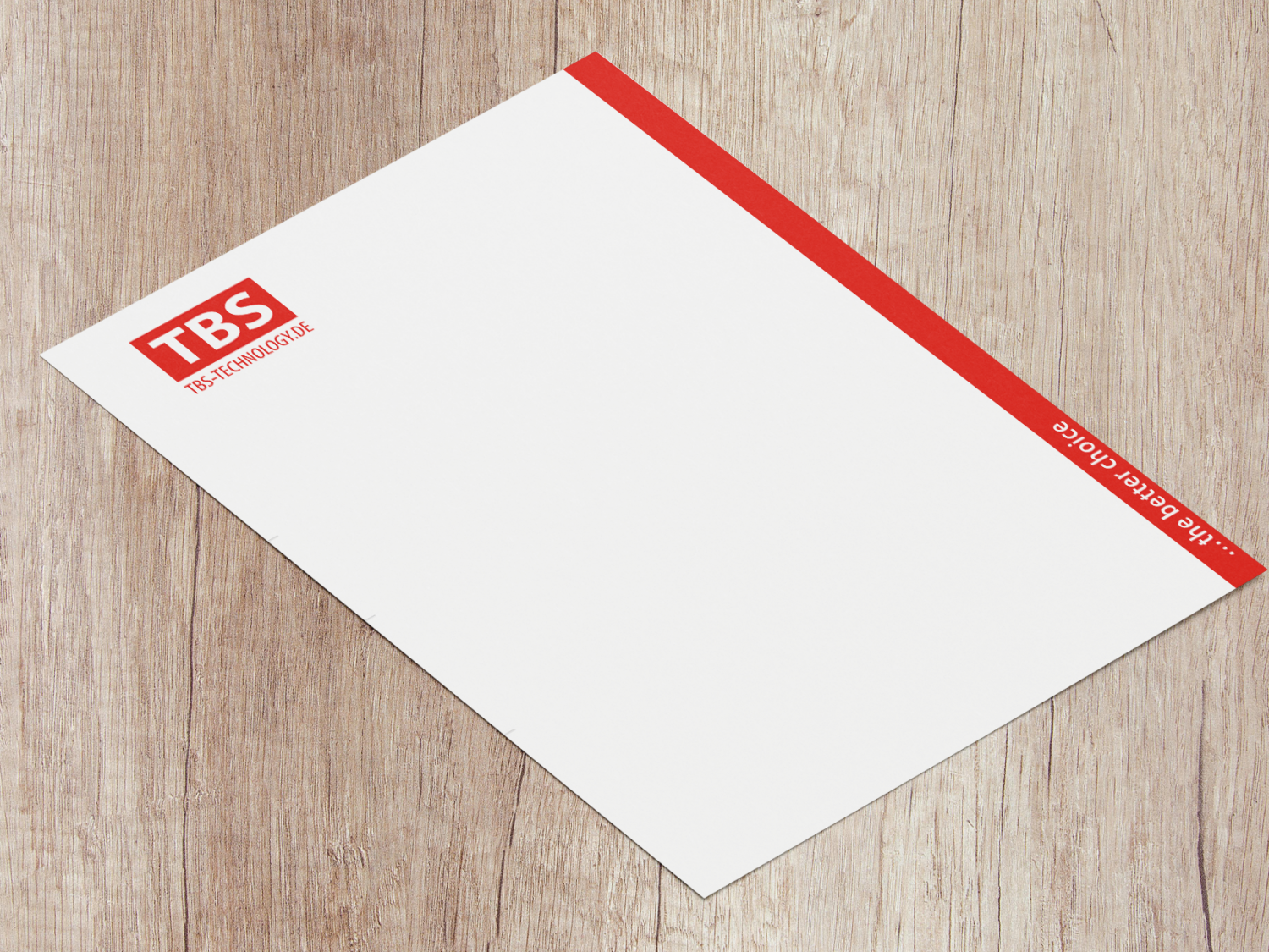 Gestalteter Briefbogen mit dem Slogan "the better choice" für das Unternehmen TBS-Technology.de