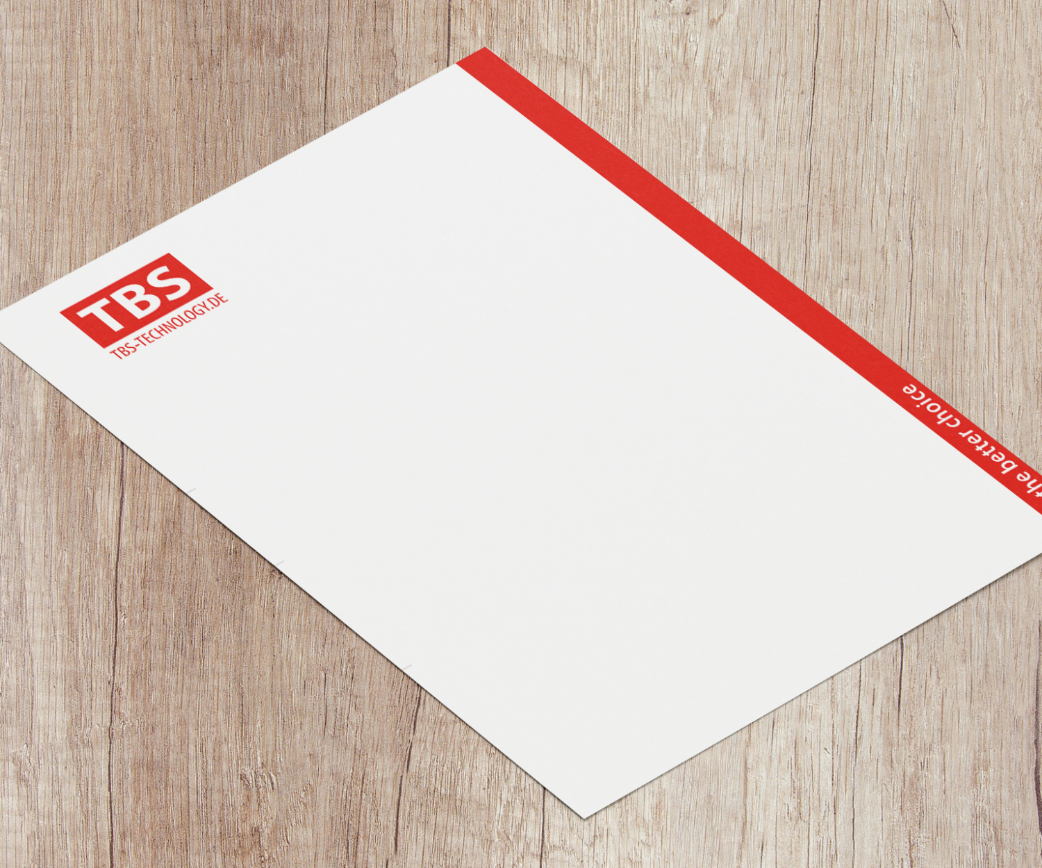 Gestalteter Briefbogen mit dem Slogan "the better choice" für das Unternehmen TBS-Technology.de