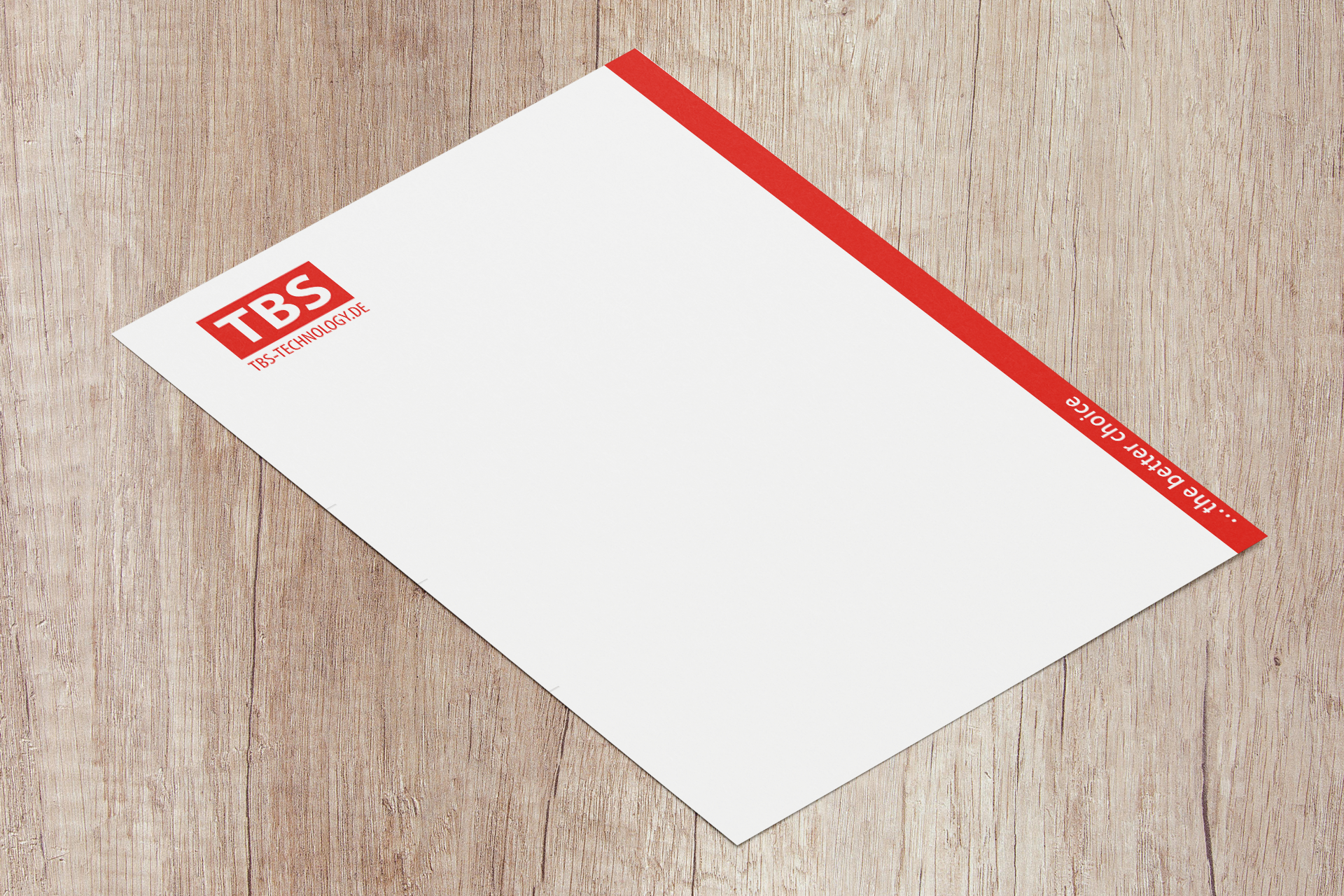 Gestalteter Briefbogen mit dem Slogan "the better choice" für das Unternehmen TBS-Technology.de