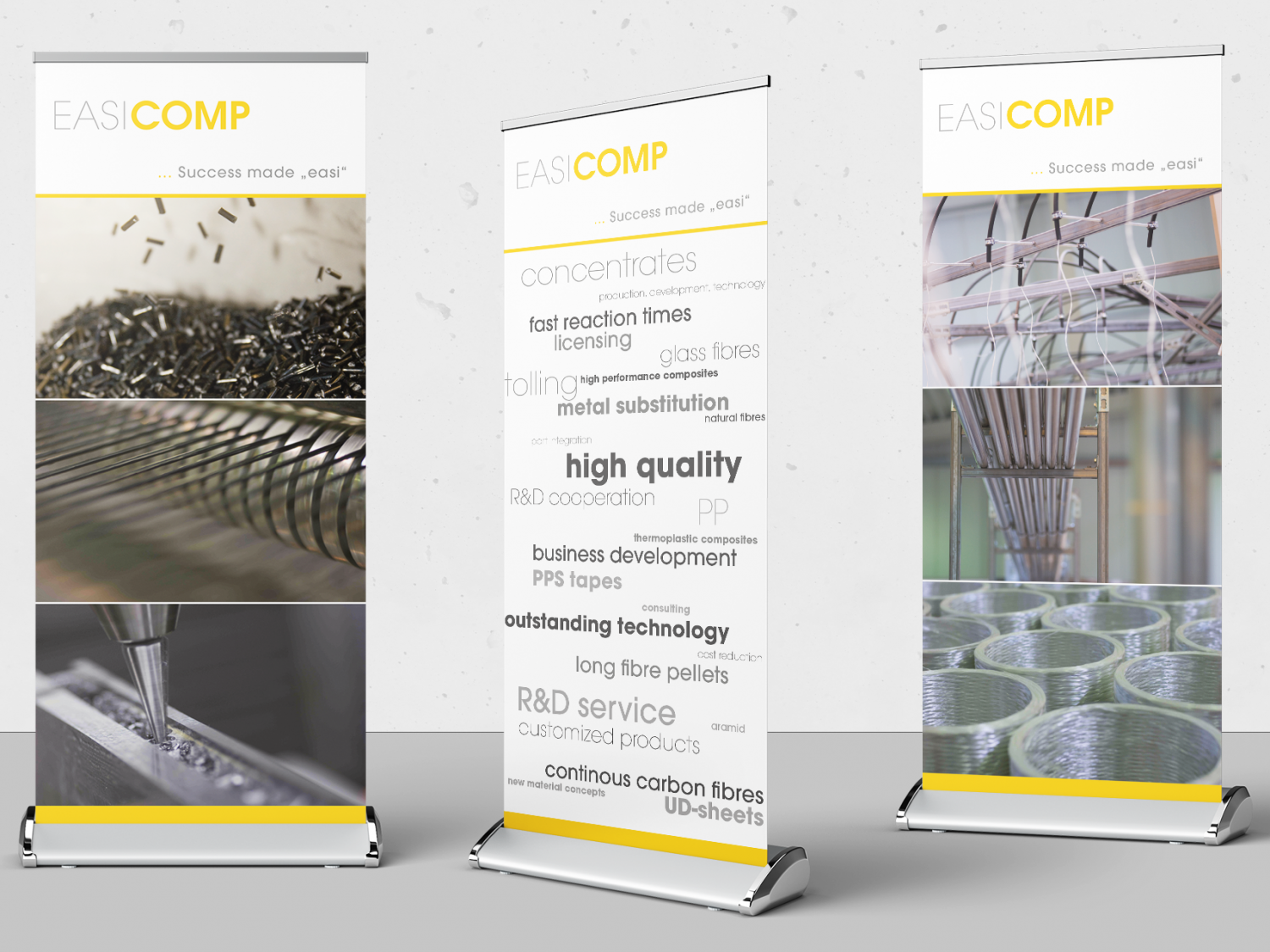 Drei aufgestellte RollUps für die EASICOMP GmbH aus Sembach bei Kaiserslautern. Entwickelt für die Messeauftritte.